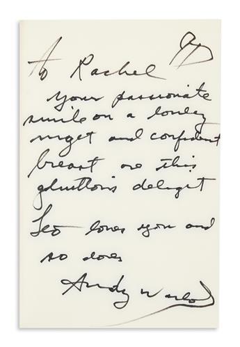 WARHOL, ANDY. Warhol and Hackett. Popism. Signed and Inscribed, on the front free endpaper, to Rachel [Levine]. Additionally Signed, A